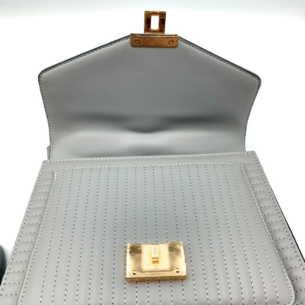 Cashmere Grey gold-tone chain top handle quilted satchel crossbody shoulder bag - Picture 6 of 15